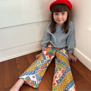 Vintage Style Quilt Print Flared Pants Fall Theme Vintage Fabric Pants 5t